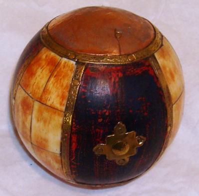 3" Brass & Bone inlay wood decorative ball with copper top - sphere